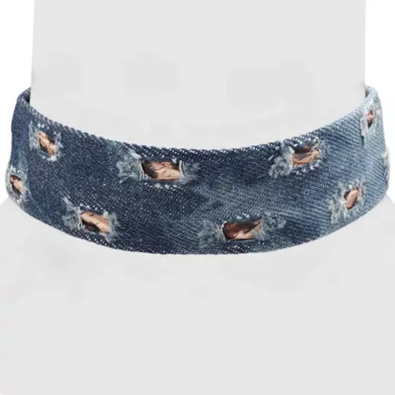 Ladies denim choker with 18k white gold plated brass clasp