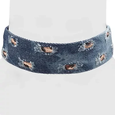 Ladies denim choker with 18k white gold plated brass clasp