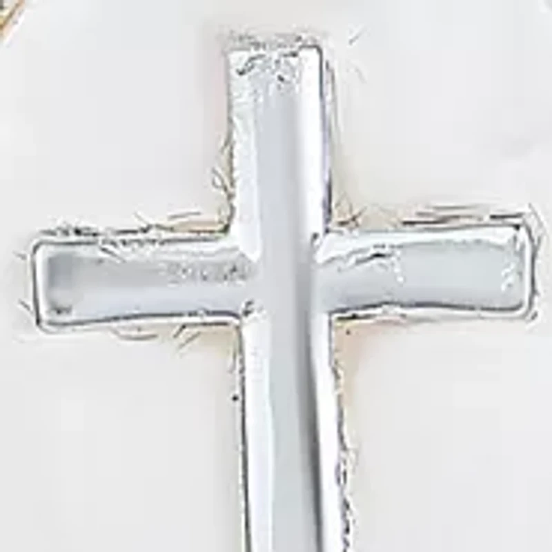 Lab Created Silver Tone CZ and Mother of Pearl Cross Necklace and Earring Set