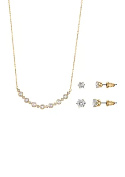 Lab Grown Gold Plated Mixed Round Cubic Zirconia Necklace and Multi Earrings Set