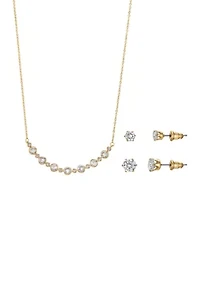 Lab Grown Gold Plated Mixed Round Cubic Zirconia Necklace and Multi Earrings Set