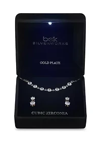 Lab Grown Gold Plated Mixed Round Cubic Zirconia Necklace and Multi Earrings Set