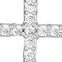 Lab Grown Silver Plated Cubic Zirconia Cross Pendant with Charms and Cross Earrings Set