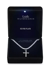Lab Grown Silver Plated Cubic Zirconia Tennis Cross Necklace