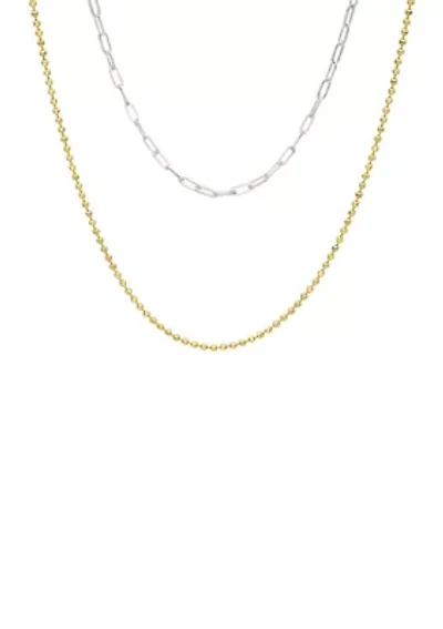 Two Tone Diamond Cut and Paperclip Layered Chain Necklace