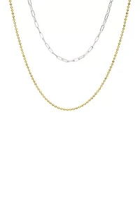 Two Tone Diamond Cut and Paperclip Layered Chain Necklace