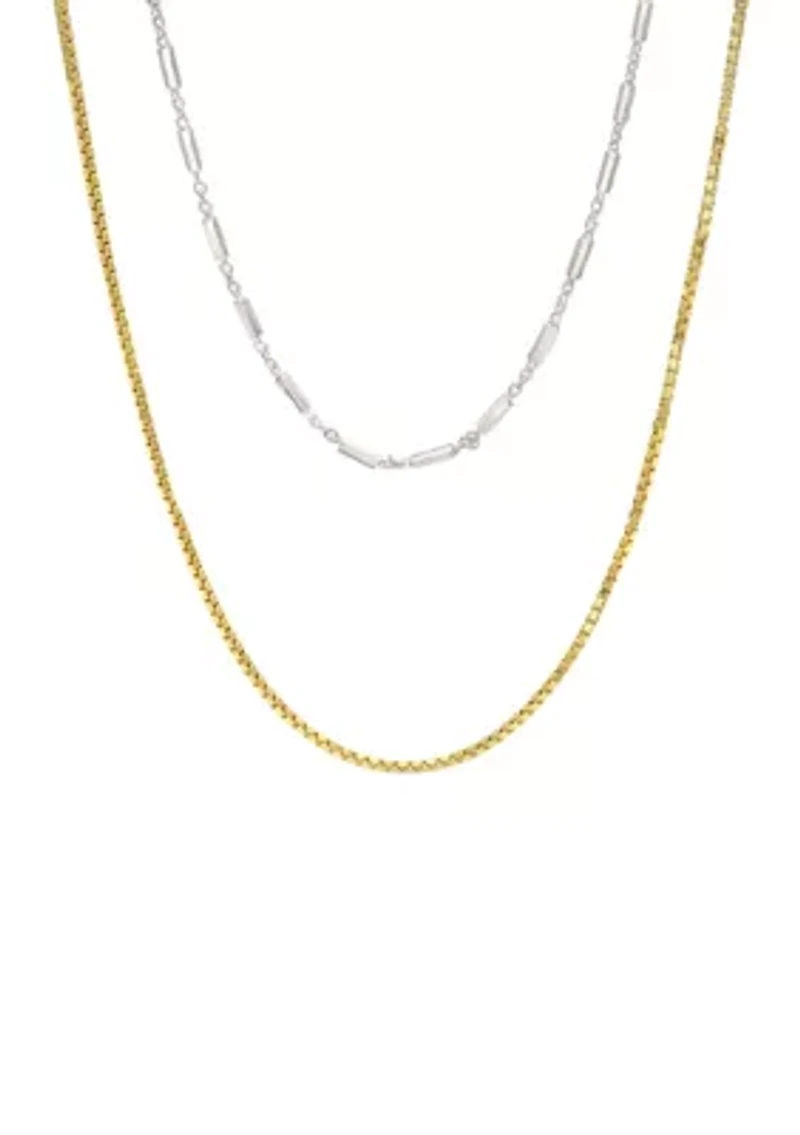 Two Tone Box and Station Layered Chain Necklace