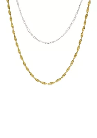 Two Tone Twist and Baby Figaro Layered Chain Necklace