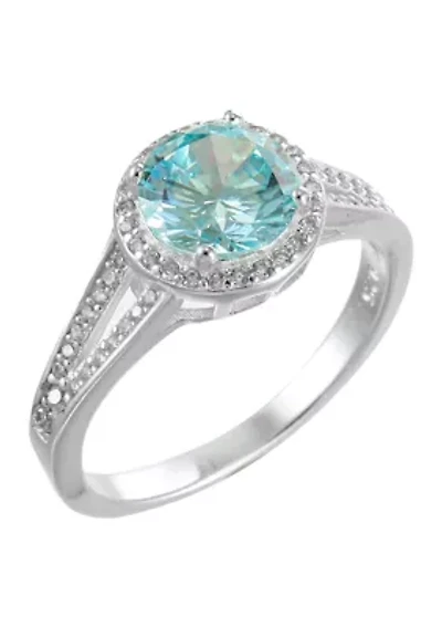 Lab Created Sterling Silver Light Blue CZ Round Stone Ring