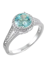 Lab Created Sterling Silver Light Blue CZ Round Stone Ring