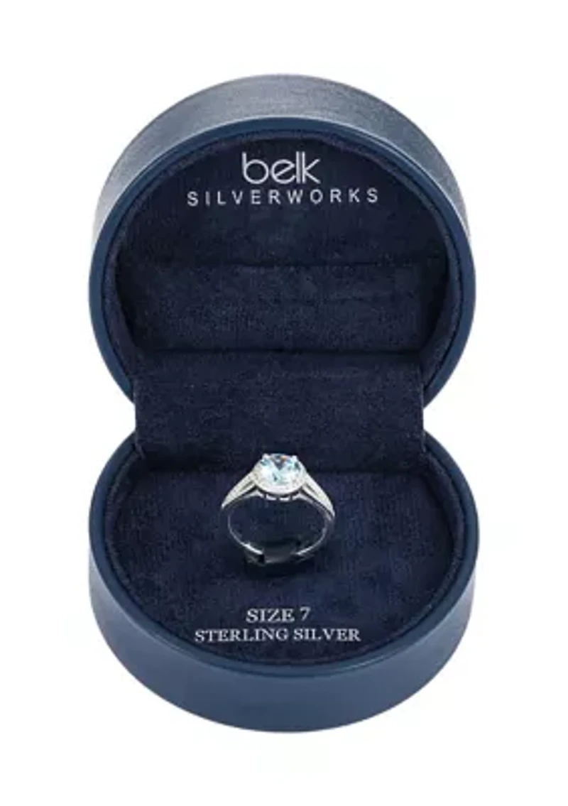 Lab Created Sterling Silver Light Blue CZ Round Stone Ring