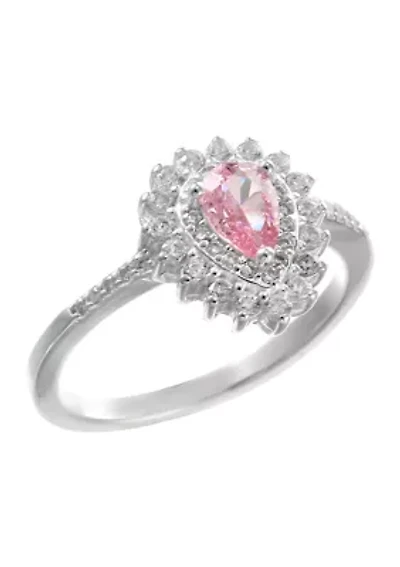 Lab Created Sterling Silver Light Pink Pear CZ Ring