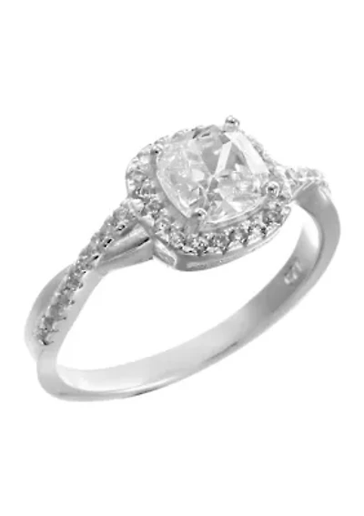 Lab Created Sterling Silver Cushion Cut CZ Twist Band Ring