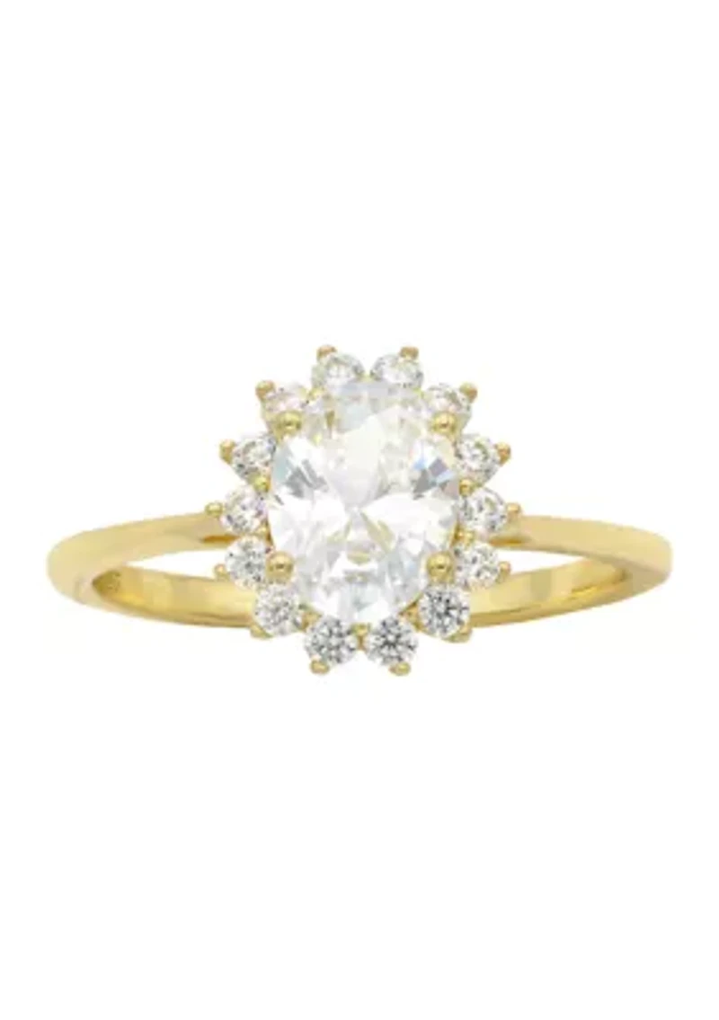 Lab Grown Round Cubic Zirconia with Halo Ring Gold over Sterling Silver