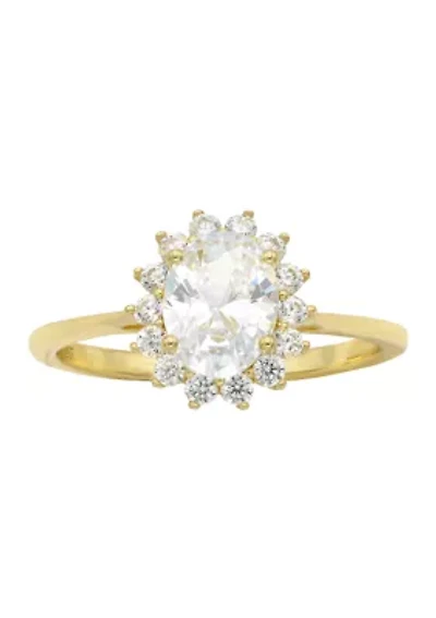 Lab Grown Round Cubic Zirconia with Halo Ring Gold over Sterling Silver