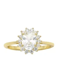 Lab Grown Round Cubic Zirconia with Halo Ring Gold over Sterling Silver