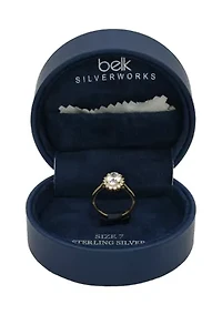 Lab Grown Round Cubic Zirconia with Halo Ring Gold over Sterling Silver