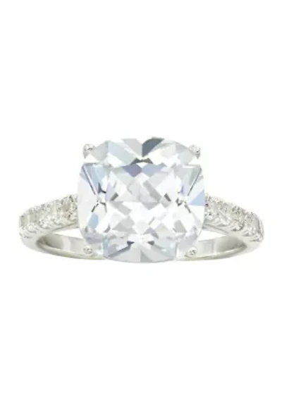 Lab Grown Ascher Cut Cubic Zirconia Pavé Band Ring Sterling Silver