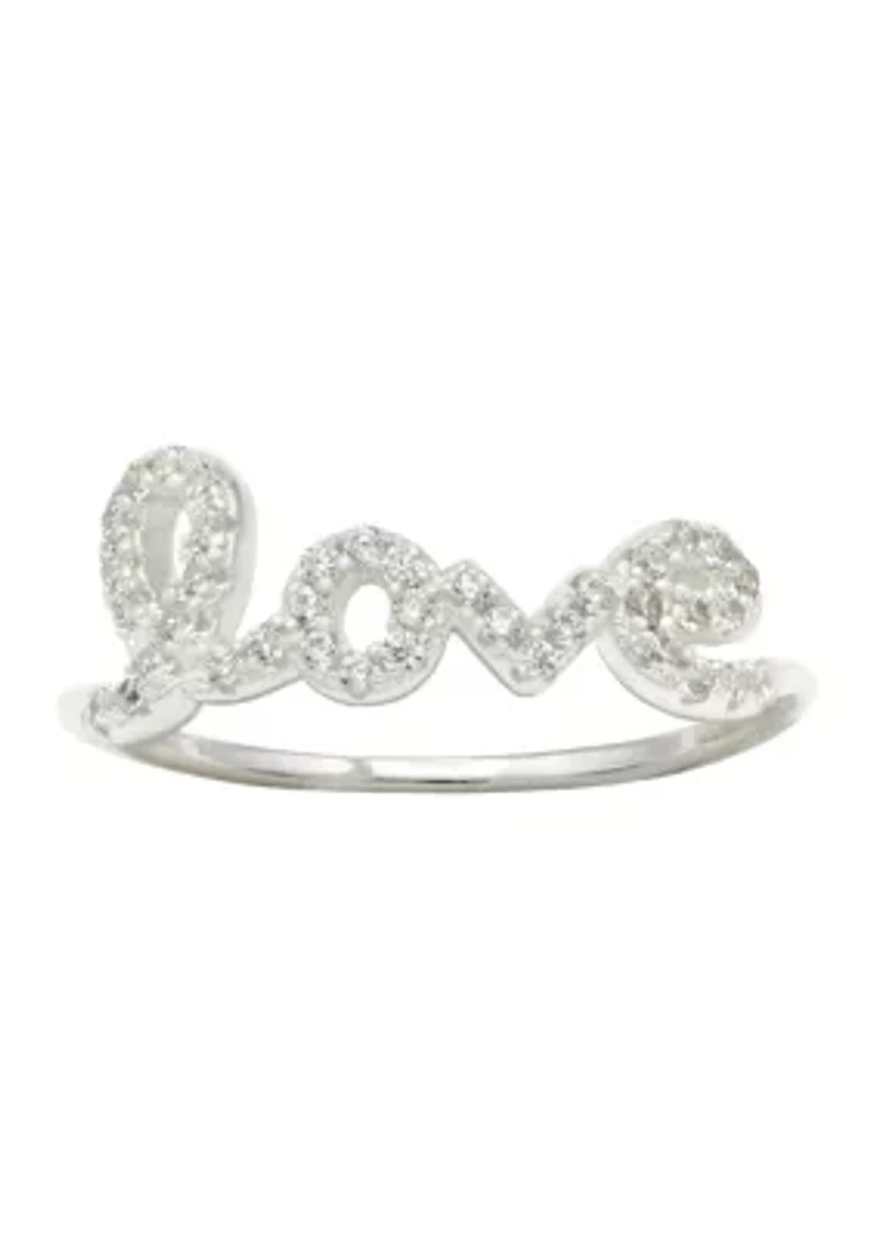 Lab Grown Pavé Cubic Zirconia Love Script Ring Sterling Silver