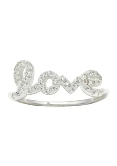 Lab Grown Pavé Cubic Zirconia Love Script Ring Sterling Silver
