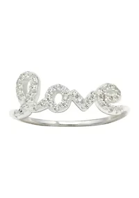 Lab Grown Pavé Cubic Zirconia Love Script Ring Sterling Silver