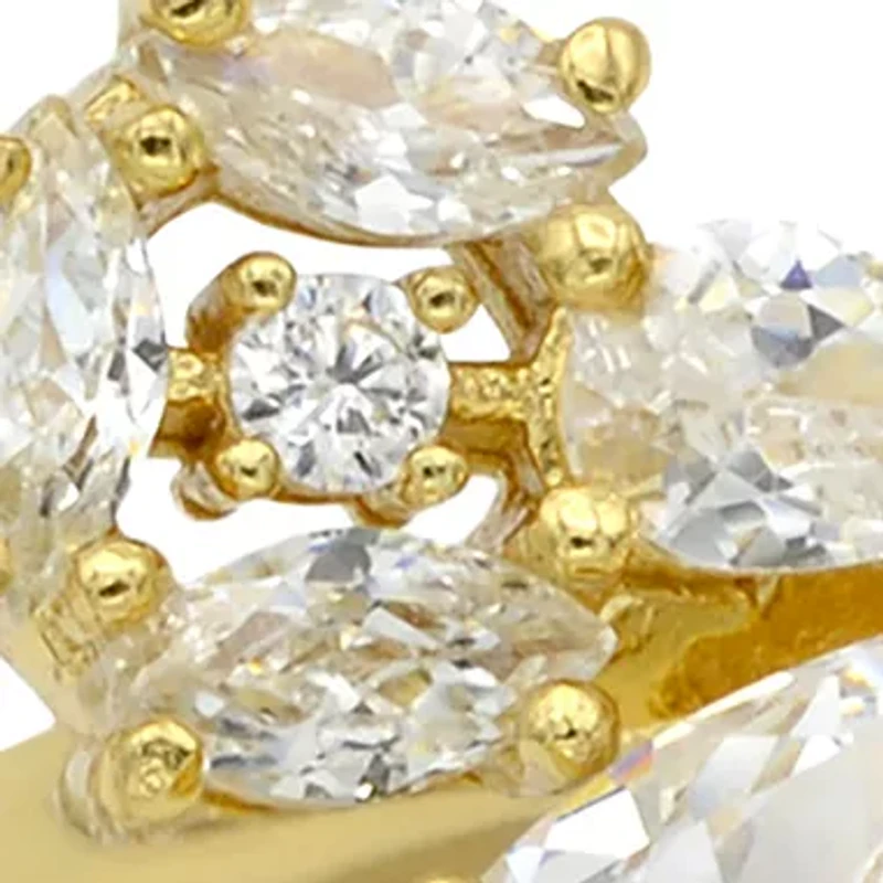 Lab Grown Pear Cubic Zirconia Cluster Bow Ring Gold Over Sterling Silver