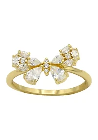 Lab Grown Pear Cubic Zirconia Cluster Bow Ring Gold Over Sterling Silver