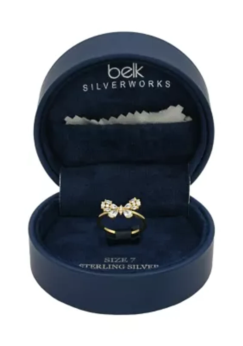 Lab Grown Pear Cubic Zirconia Cluster Bow Ring Gold Over Sterling Silver