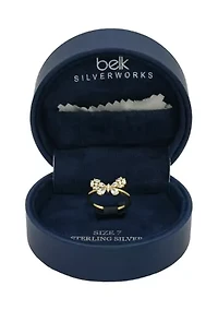 Lab Grown Pear Cubic Zirconia Cluster Bow Ring Gold Over Sterling Silver