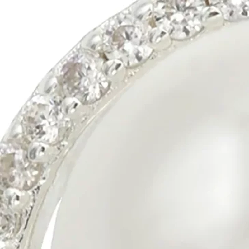 Lab Grown Pearl with Cubic Zirconia Pavé Halo Ring Sterling Silver