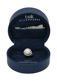 Lab Grown Pearl with Cubic Zirconia Pavé Halo Ring Sterling Silver