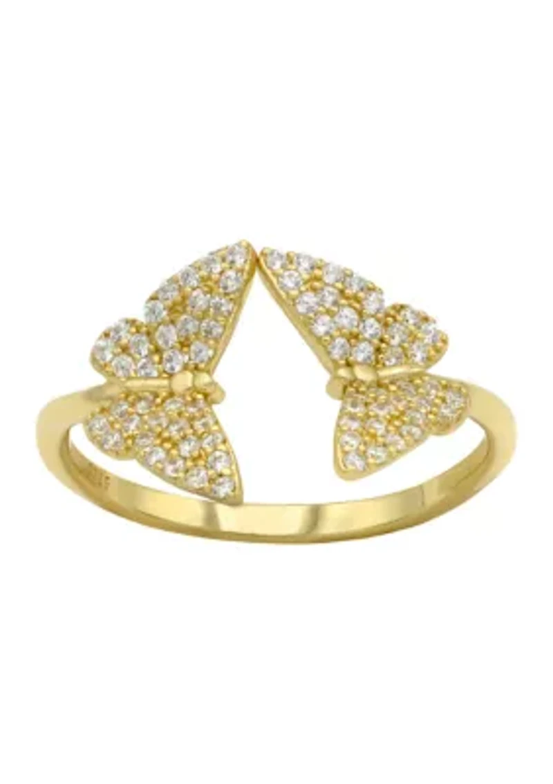 Lab Grown Pavé Cubic Zirconia Duo Butterfly Ring Gold Over Sterling Silver