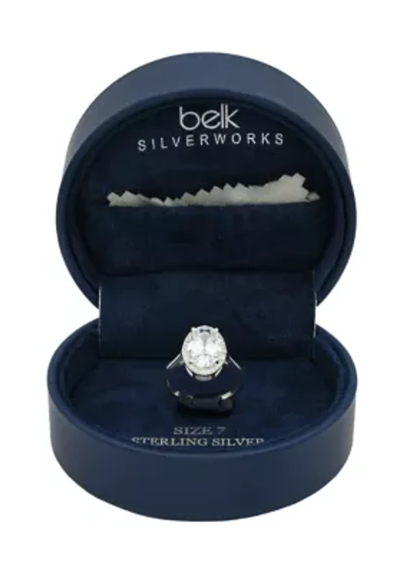 Lab Grown Oval Cubic Zirconia with Pavé Halo Ring Sterling Silver