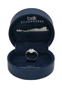 Lab Grown Cubic Zirconia Heart with Bezel and Pavé Band Ring Sterling Silver