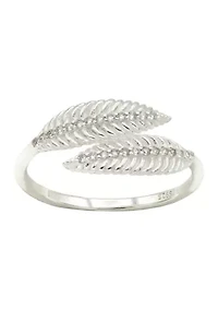 Lab Grown Pavé Cubic Zirconia Textured Leaf Wrap Ring Sterling Silver
