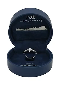 Lab Grown Pavé Cubic Zirconia Sideways Cross Band Ring Sterling Silver