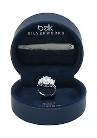 Lab Grown Round Cubic Zirconia with Baguette Stones Ring Sterling Silver