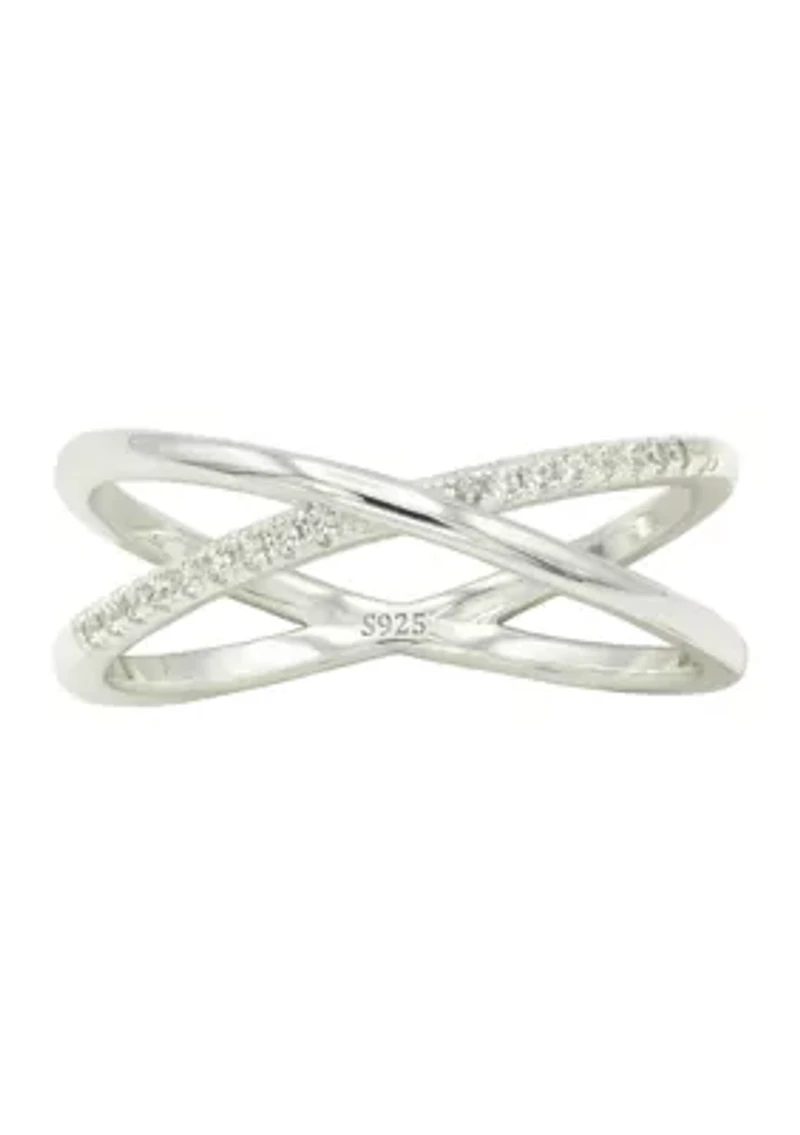 Lab Grown Pavé Cubic Zirconia Open X Ring Sterling Silver