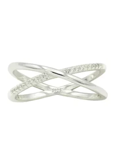Lab Grown Pavé Cubic Zirconia Open X Ring Sterling Silver