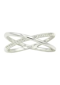 Lab Grown Pavé Cubic Zirconia Open X Ring Sterling Silver
