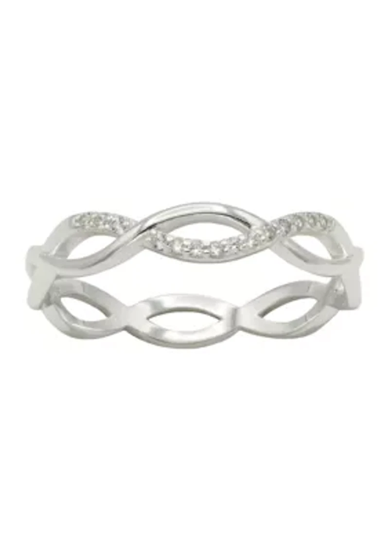 Lab Grown Pavé Cubic Zirconia Open Infinity Band Ring Sterling Silver