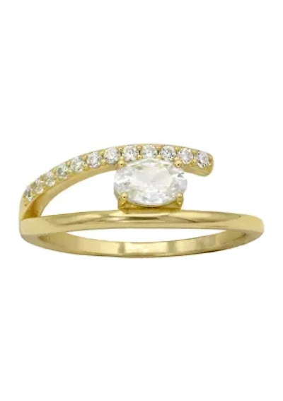 Lab Grown East West Oval with Pavé Cubic Zirconia Ring Gold Over Sterling Silver