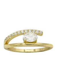 Lab Grown East West Oval with Pavé Cubic Zirconia Ring Gold Over Sterling Silver