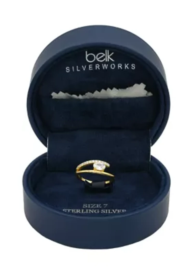 Lab Grown East West Oval with Pavé Cubic Zirconia Ring Gold Over Sterling Silver