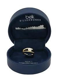 Lab Grown East West Oval with Pavé Cubic Zirconia Ring Gold Over Sterling Silver
