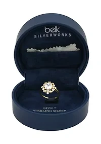 Lab Grown Cushion Cut Cubic Zirconia with Cluster Halo Ring Gold over Sterling Silver