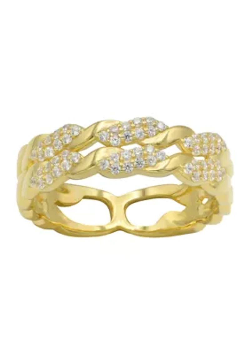 Lab Grown Pavé Cubic Zirconia Double Row Braided Band Ring Gold Over Sterling Silver