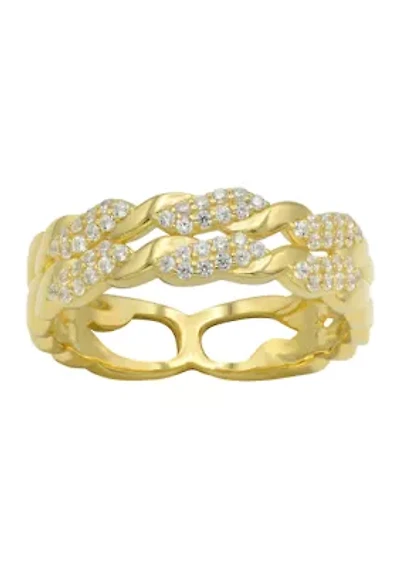 Lab Grown Pavé Cubic Zirconia Double Row Braided Band Ring Gold Over Sterling Silver