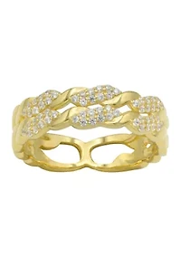 Lab Grown Pavé Cubic Zirconia Double Row Braided Band Ring Gold Over Sterling Silver