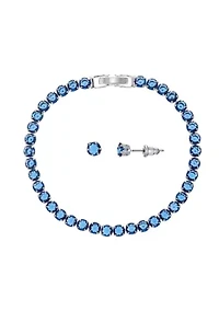 Lab Created Silver Tone Sapphire CZ Tennis Necklace and Earring Set